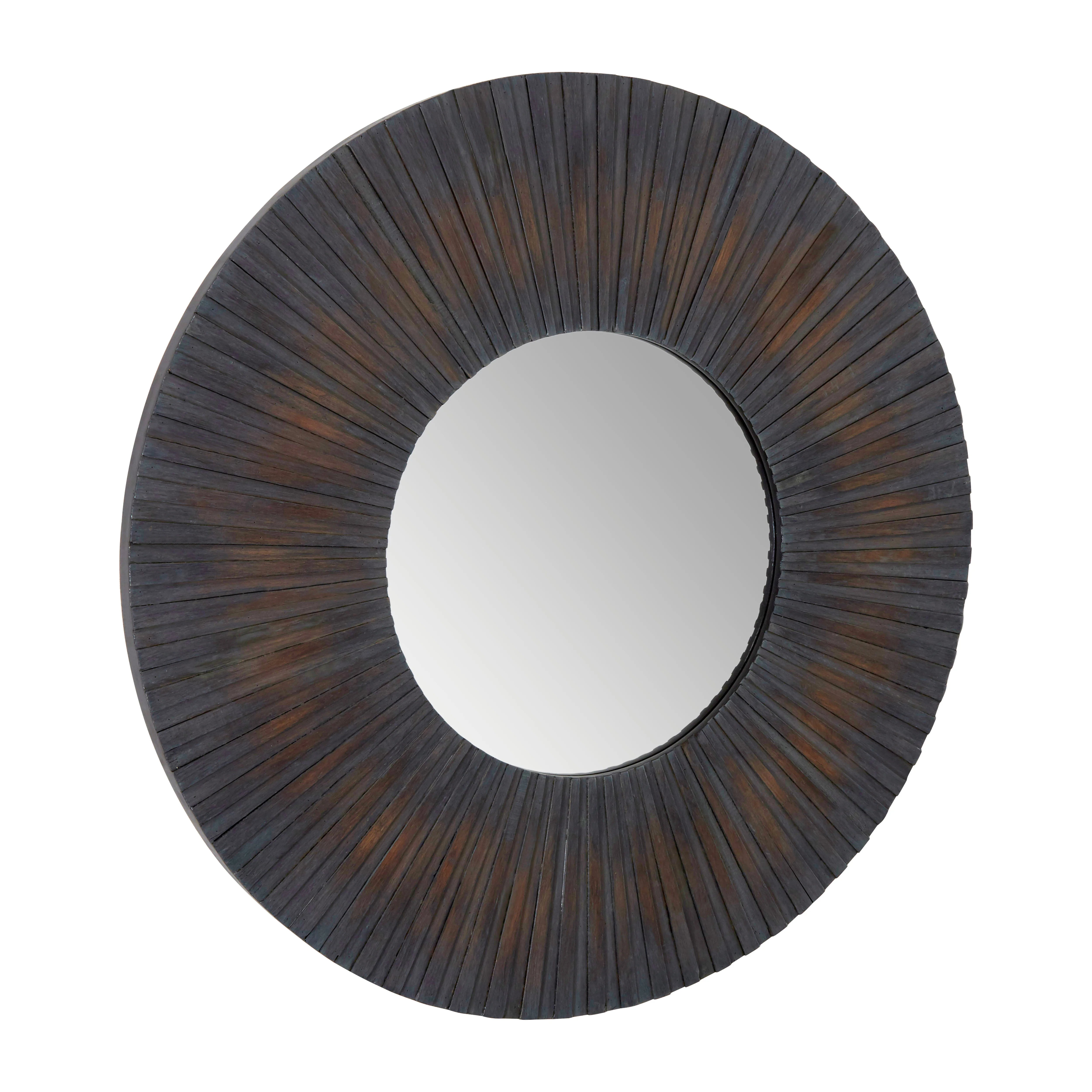 Elms Antique Wood Round Wall Mirror